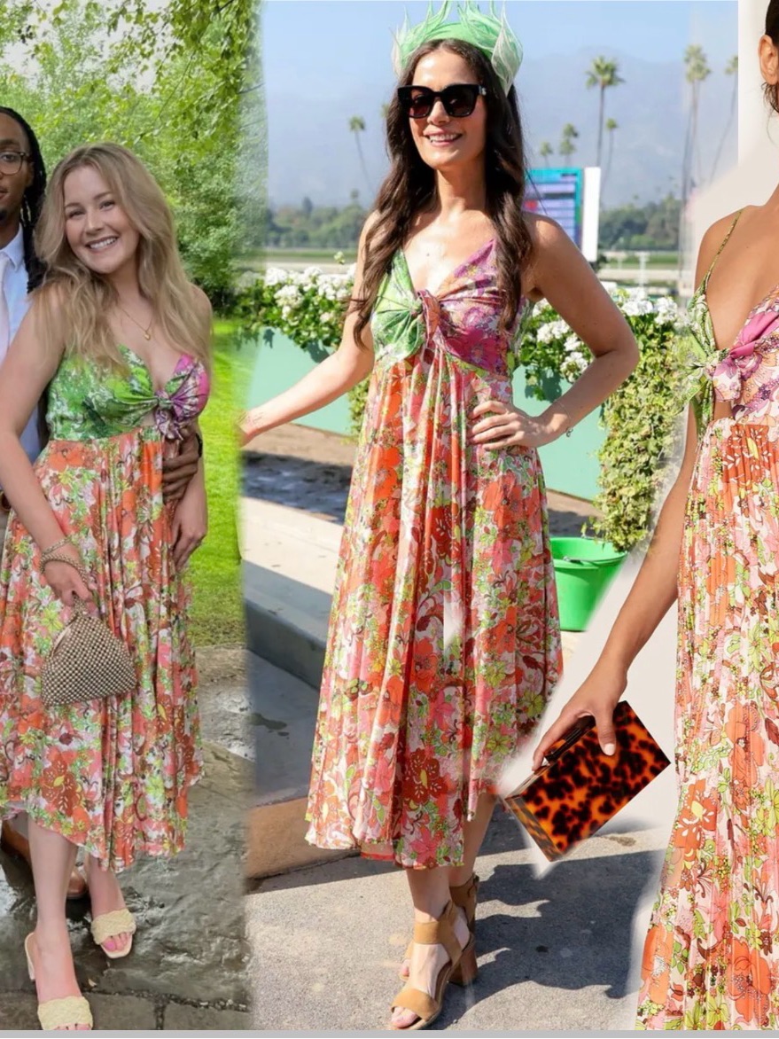 Delfi Collective Floral Tie-Front Maxi Dress In Pink, Orange & Green Size Small